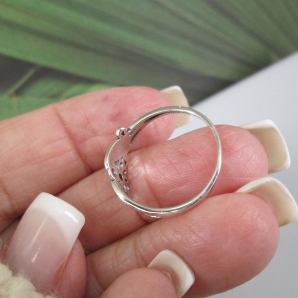 Sterling Silver Dainty Sunflower Ring with Leaf,925 Flower Ring,Leaf Ring,925 - Picture 5 of 5